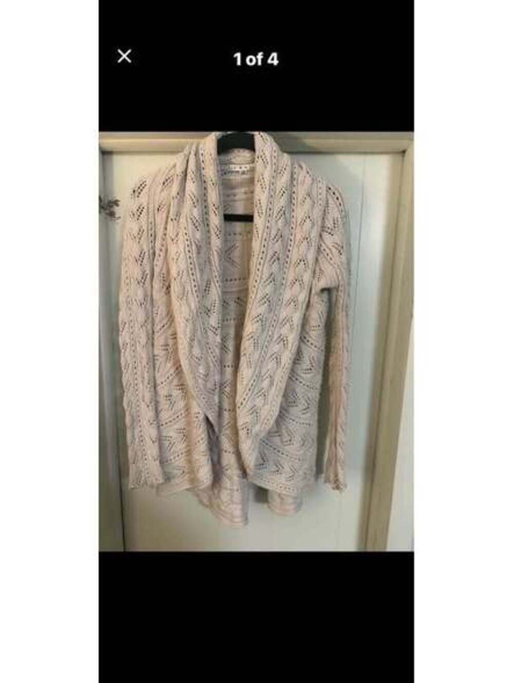 Cabi Beige Open-Knit Cotton Long Sleeve Cardigan Sweater Women's XS 100% Cotton